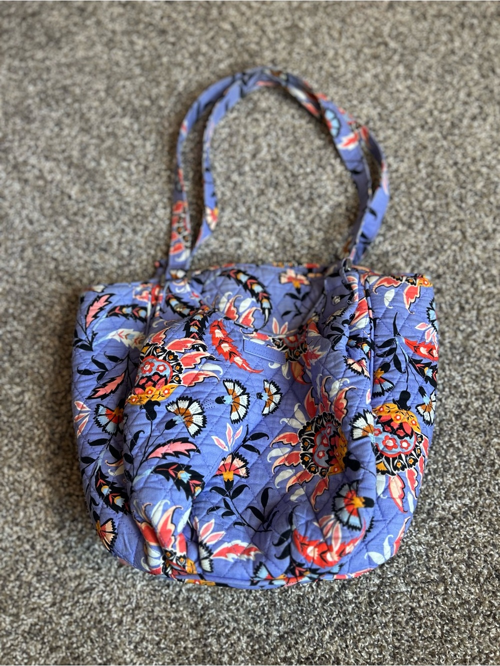Vera Bradley Quilted Floral Shoulder Bag in Lavender with Coral Accents